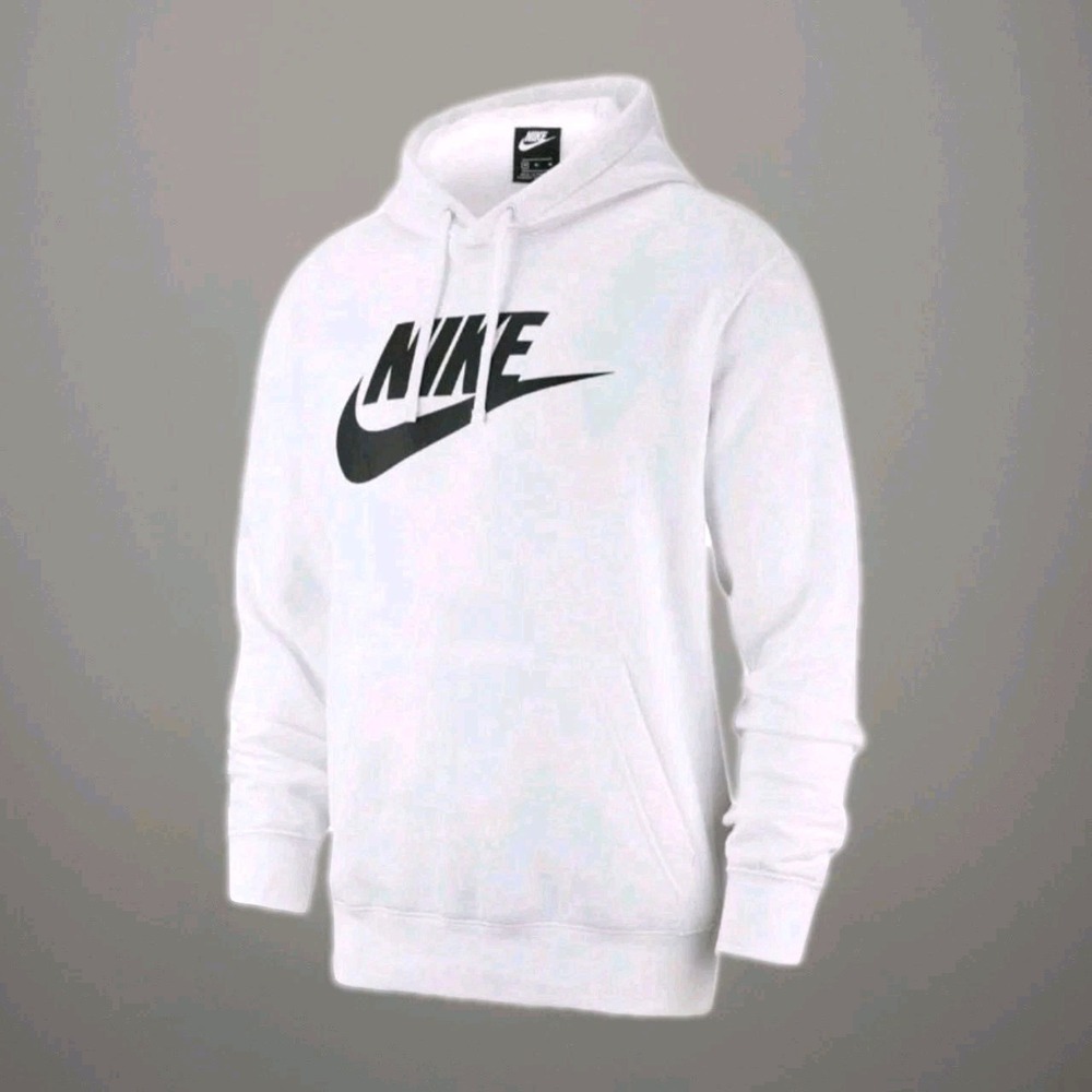 NIKE Sportswear Club Fleece Pullover Hoodie Sz Small White Black Air Max Logo GC